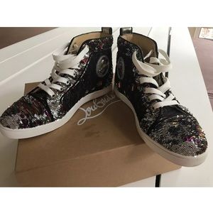 Louboutin Womens High Top Multi Sequin Sneakers